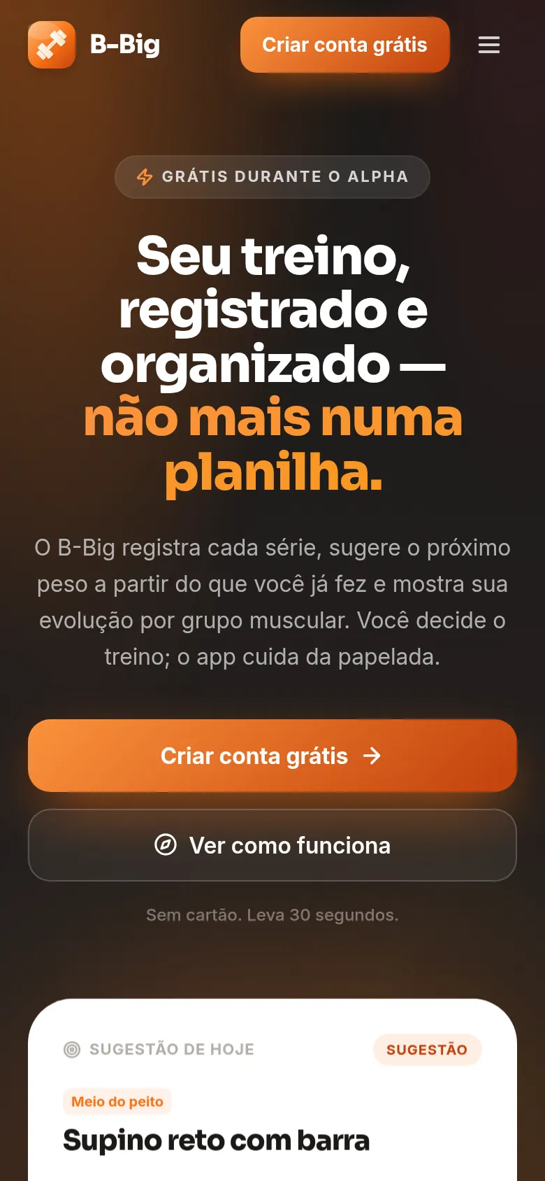 Página inicial do B-Big (bbig.app), em outubro de 2026